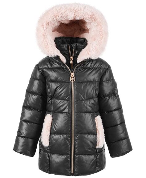 michael michael kors girls faux fur-trimmed puffer jacket kids|Kids' Michael Kors Coats & Jackets .